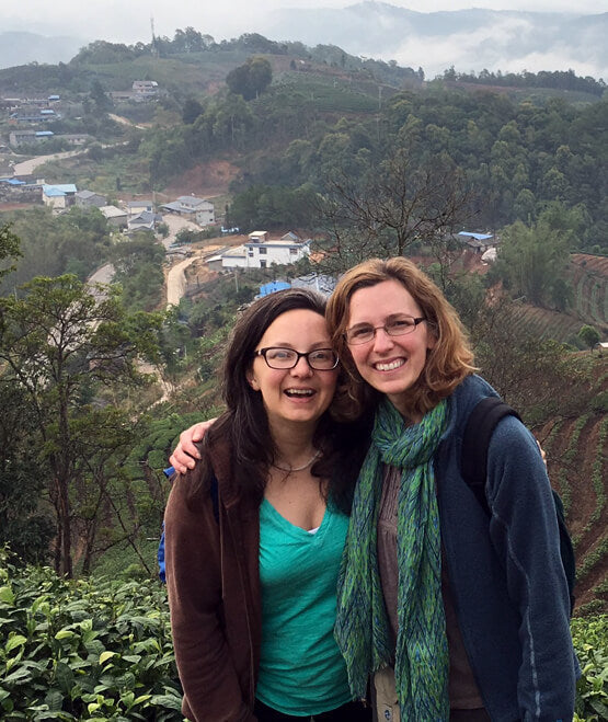 Sarah and Aubrey in China at a Tea Garden