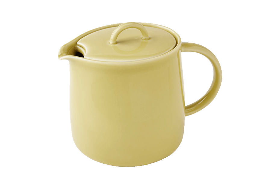 Yellow ceramic teapot with a lid