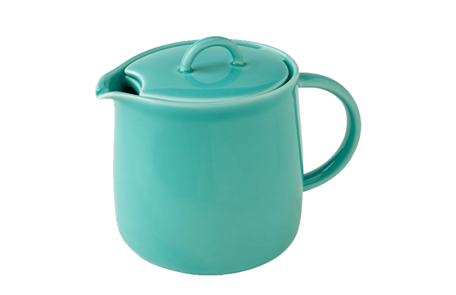 Turquoise ceramic pitcher with a lid