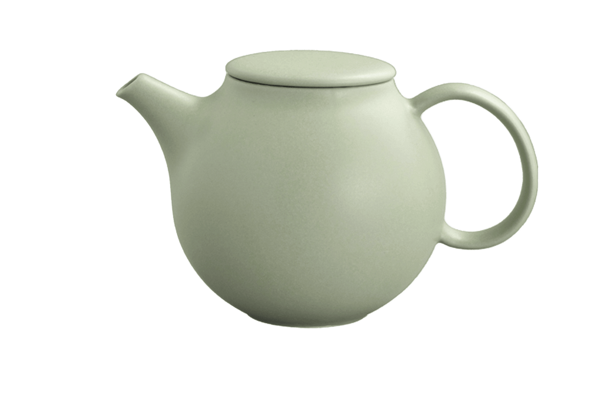 Moss colored ceramic teapot with handle