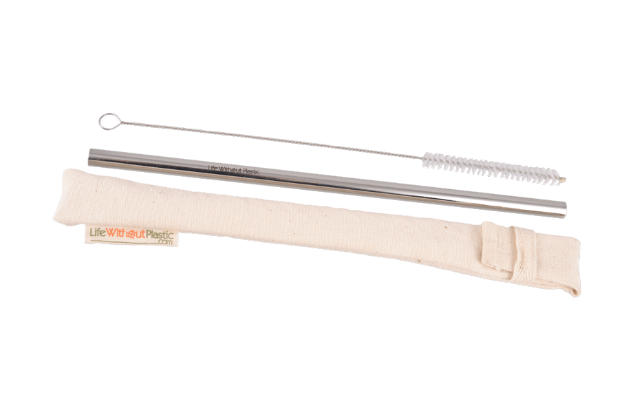 Set of stainless steel straw, cloth holder, and cleaning brush