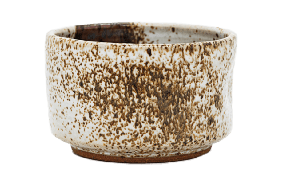 Speckled brown and beige ceramic matcha bowl
