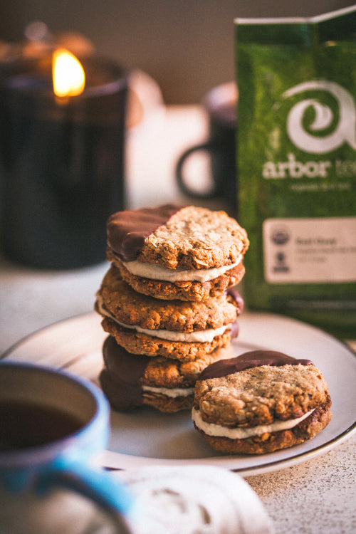 Four Earl Grey Sandwiches stacked on plate 