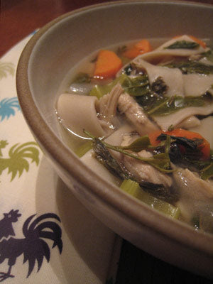 Bowl of green tea chicken soup