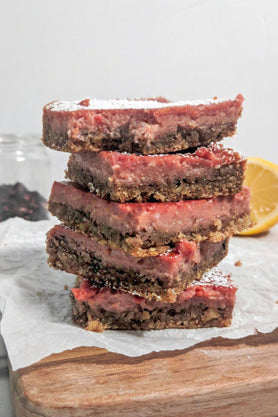 A stack of Five Hibiscus Lemon Bars 