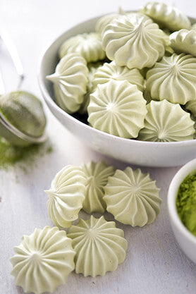 Vegan Matcha Meringues in bowl
