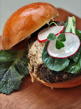 Smoky Yerba Mate Burger on a bun