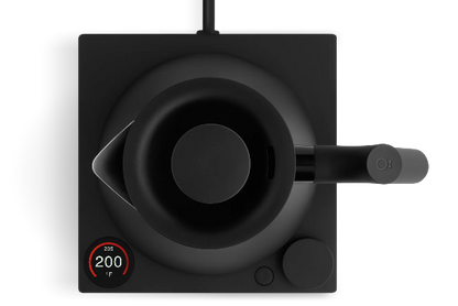 Top view of electric kettle showing color display on base