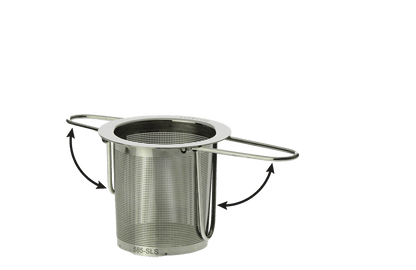 Stainless Steel tea infuser with arrows to indicate movable handles