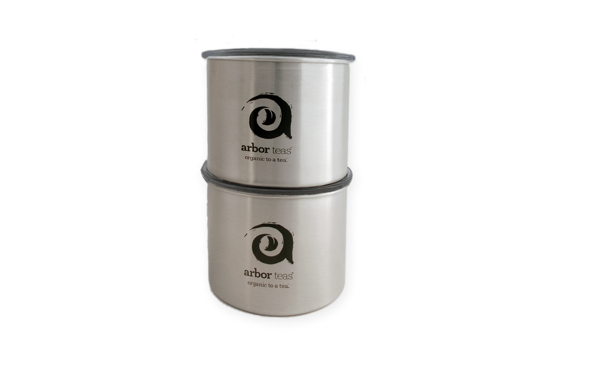 Two stainless steel containers stacked 