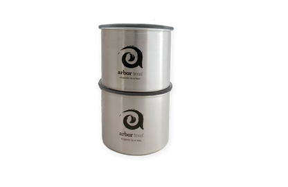 Two stainless steel containers stacked 