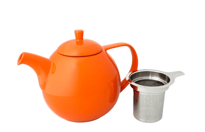 Orange teapot with a metal filter