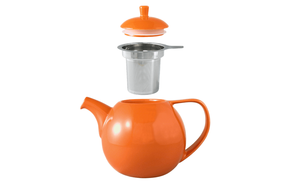 Orange teapot with detachable lid and filter