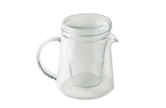 Clear glass teapot with handle and infuser