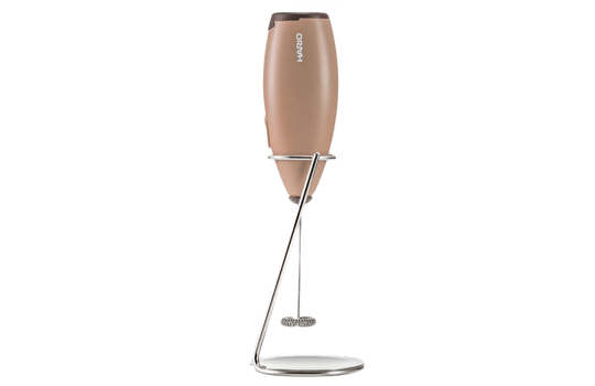 Brown handheld mixer with whisk attachment