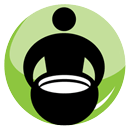 Circular icon with a person holding a bucket, inside a green circle.