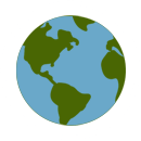 World map icon with a blue globe and black outline