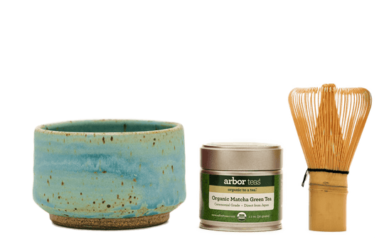 By The Shore Matcha Bowl, tin of matcha and bamboo whisk
