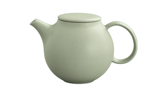 Moss colored ceramic teapot with handle