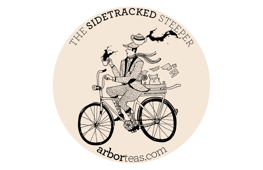 Logo for 'The Sidetracked Steeper' with a person on a bicycle
