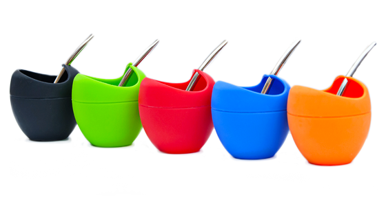 Five colorful silicon mate gourds with straws