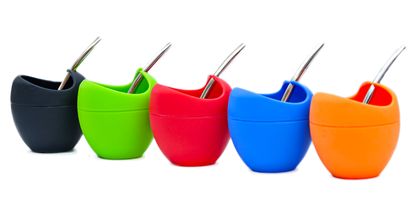 Five colorful silicon mate gourds with straws