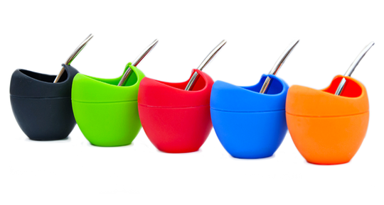 Five colorful silicon mate gourds with straws