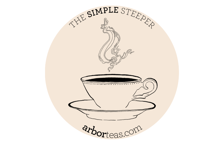 Logo for 'The Simple Steeper' with a teacup illustration