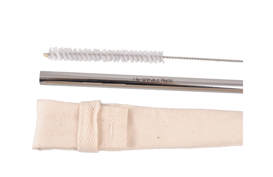 Metal straw, cleaning brush, and cloth carrying case