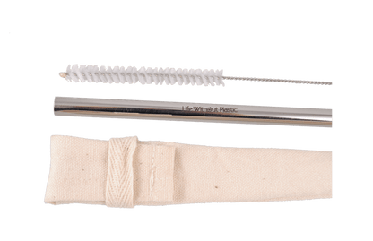 Metal straw, cleaning brush, and cloth carrying case