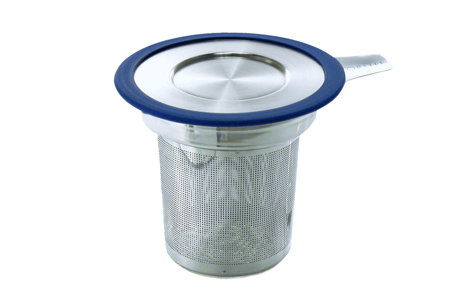 Stainless steel tea infuser with blue lid