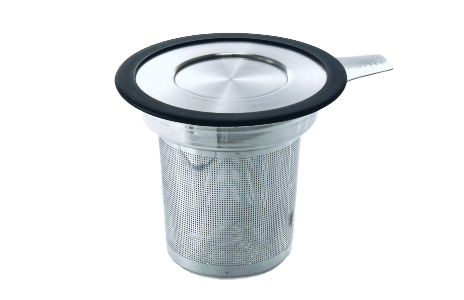 Stainless steel tea infuser with black lid