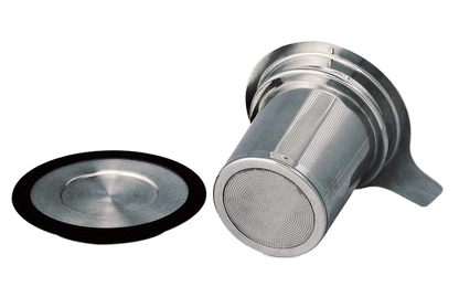 Bottom of stainless steel tea filter with black lid