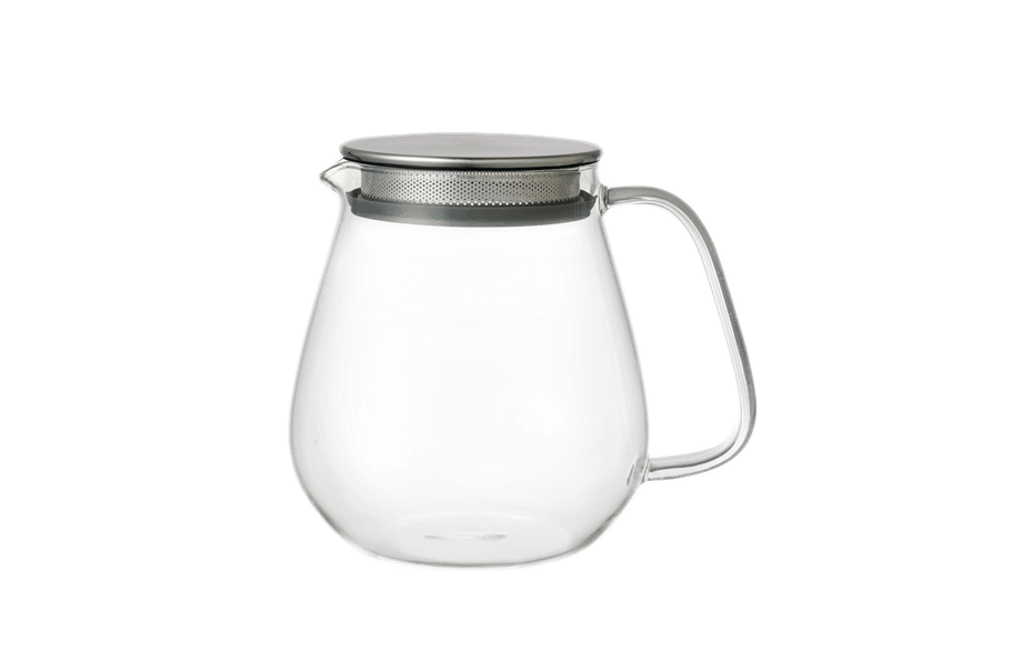 Clear glass pitcher with metal mesh lid 